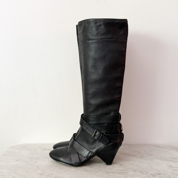 Cynthia Rowley Shoes - Cynthia Rowley Lainey Tall Buckle Boots 37 Black Pebbled Leather Cone Heel